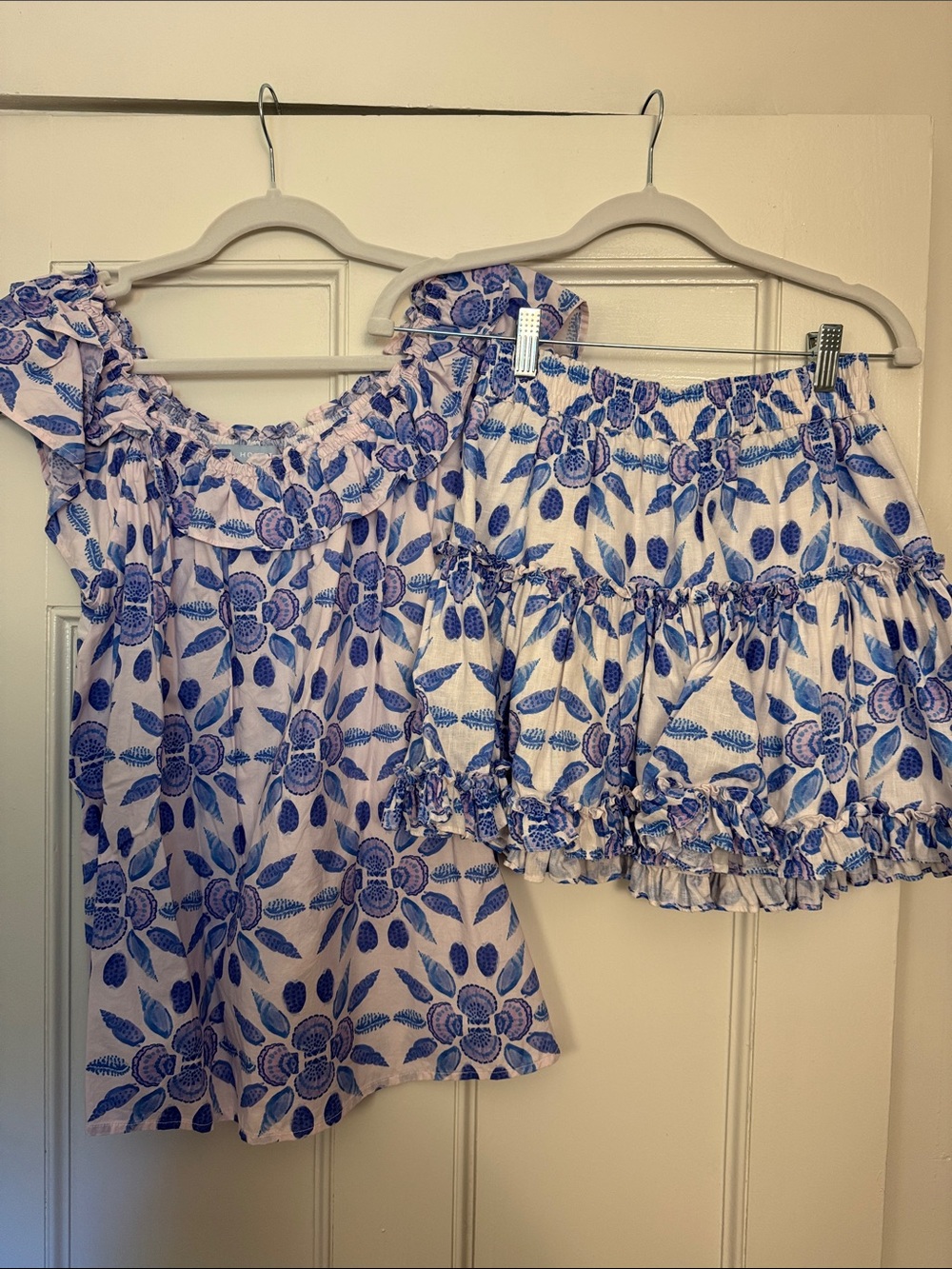 Hill House Blue & White Floral Off-Shoulder Two-Piece Set